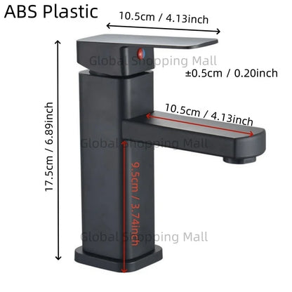 Bathroom Faucet Single Hole Single Handel Hot and Cold Water Mixer Tap Deck Mounted in Black and Chrome Square Basin TapBathroom
