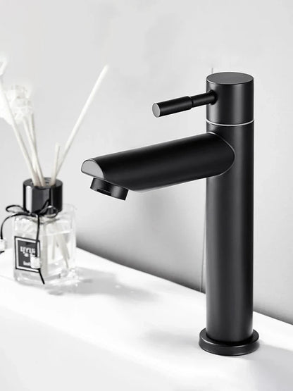 Basin Faucet 304 Stainless Steel Single Cold Water Tap Black Silver Color Deck Mounted Basin Sink Tap G1/2