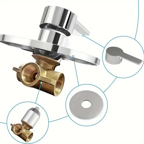 Chrome-Plated Single-Function Shower Mixer Valve - Wall-Mounted, Hot & Cold Water Control for Bathroom Decor, Round Showerhead,