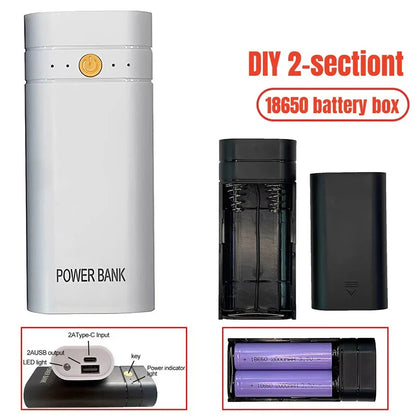2X 18650 Portable Power Bank Kit USB Type-C Battery Charger Case DIY Power Bank Box Power Bank Shell Case Box Charge Storage Box