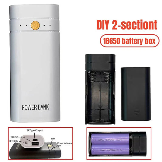 2X 18650 Portable Power Bank Kit USB Type-C Battery Charger Case DIY Power Bank Box Power Bank Shell Case Box Charge Storage Box