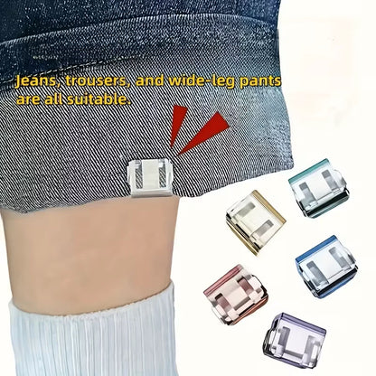 10pcs Invisible leg shortening device, adjustable anti slip hidden clip, suitable for jeans, no need for sewing clothes adjuster