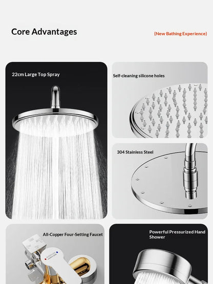 304 Stainless Steel Thermostatic Rainfall Shower Set High Pressure Wall Mounted Bathroom Mixer Tap Handheld Circular Square
