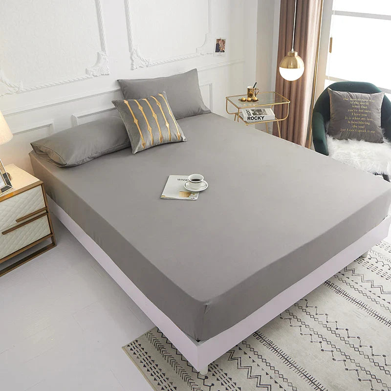 1 piece of solid color bed sheet for bedroom 100%Polyeste Elastic Band Around bedding Fitted Sheet Only (excluding pillowcases)