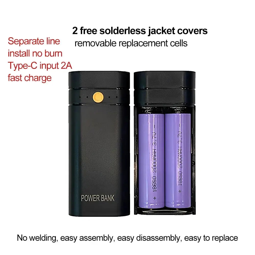 2X 18650 Portable Power Bank Kit USB Type-C Battery Charger Case DIY Power Bank Box Power Bank Shell Case Box Charge Storage Box