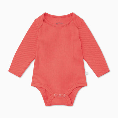 Coral Ribbed Long Sleeve Bodysuit