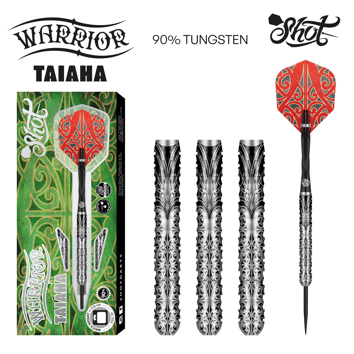 SHOT - Warrior Taiaha Steel Tip Darts - 90% Tungsten - 26g