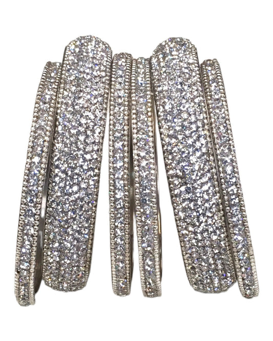 A set of 6 Silver finish Stone Bangles Set - Bollywood, Weddings 7Line R 1022