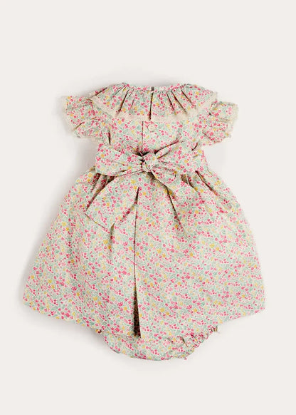 Adelaide Floral Hand Smocked Ruffle Collar Cap Sleeve Dress in Pink (12mths-6yrs) DRESSES from Pepa London