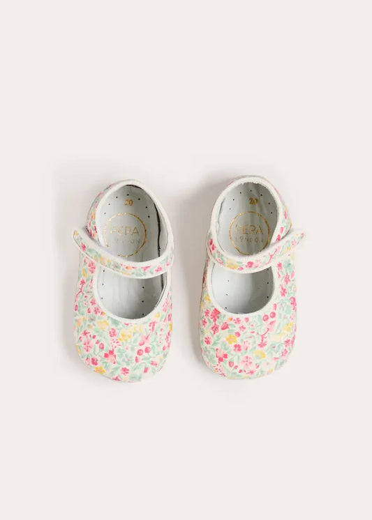 Adelaide Floral Mary Jane Pram Shoes in Pink (17-20EU) SHOES from Pepa London
