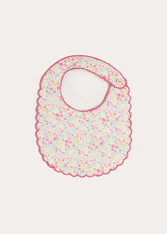 Adelaide Floral Scallop Edge Lined Bib in Pink ACCESSORIES from Pepa London