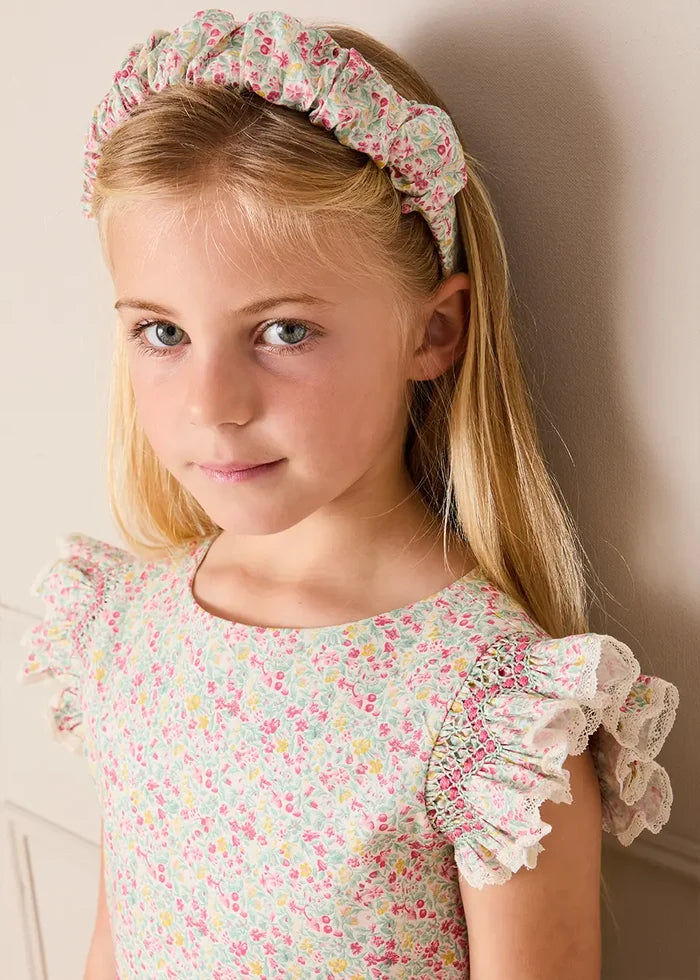 Adelaide Floral Smocked Cap Sleeve Drop Waist Dress in Pink (4-12yrs) DRESSES from Pepa London