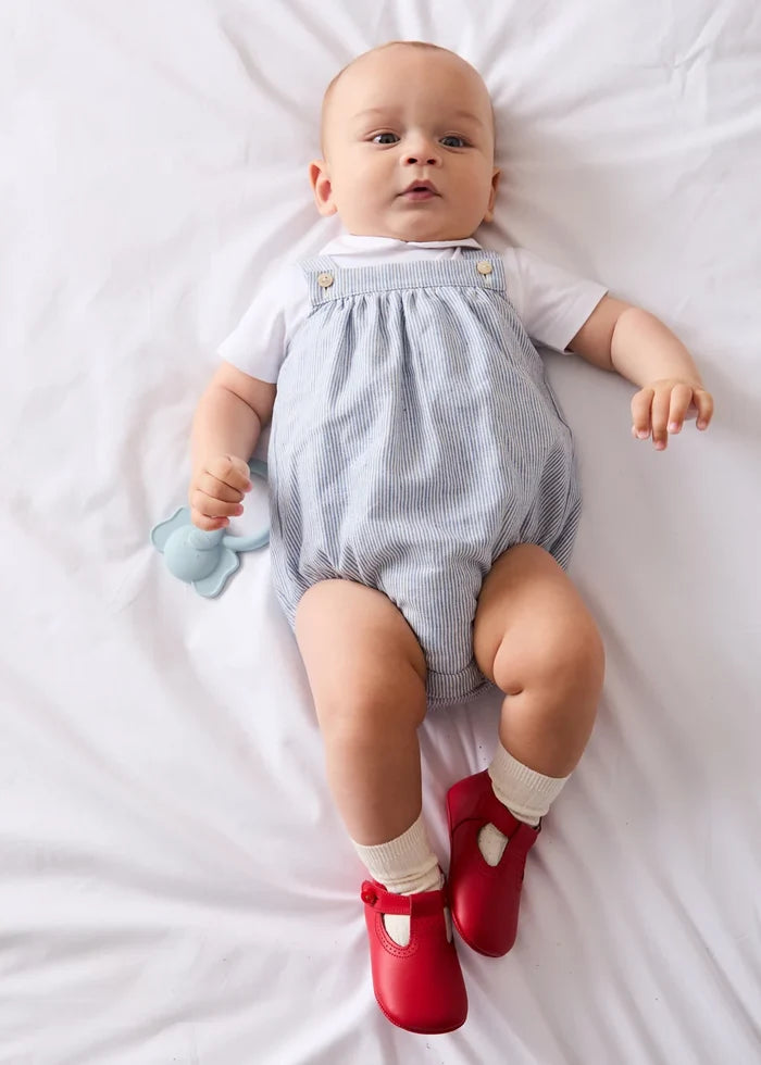 Alexander Stripe Sleeveless Button Detail Romper in Blue (3mths-2yrs) ROMPERS from Pepa London