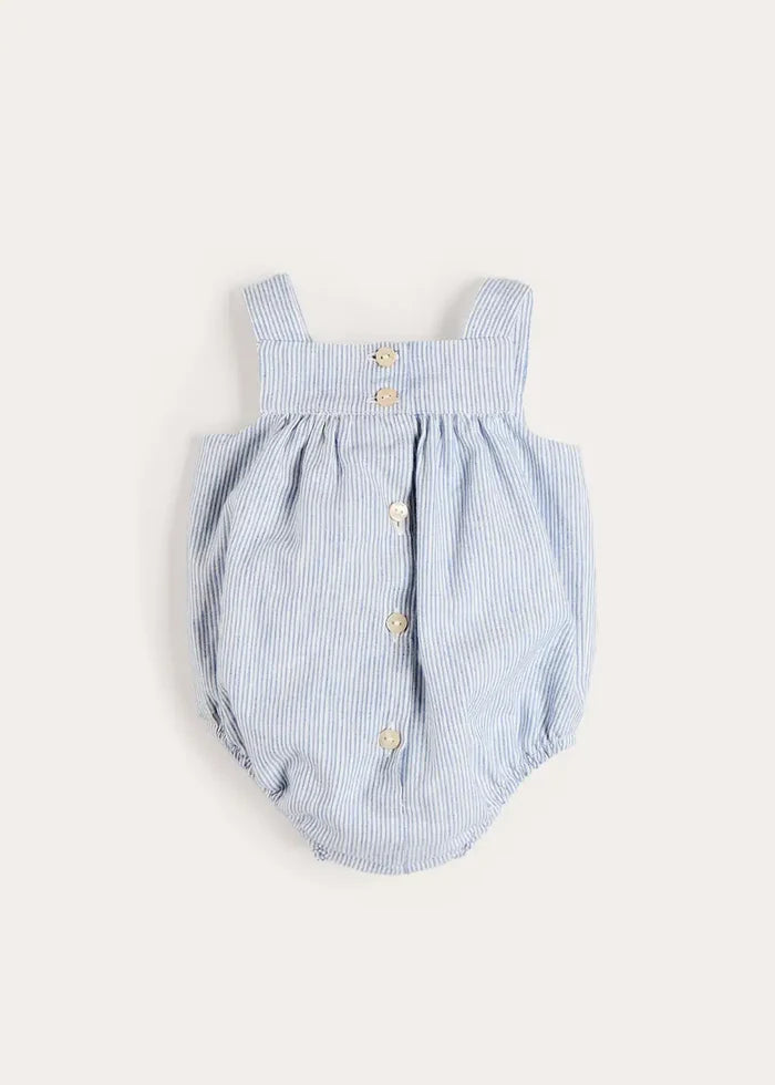 Alexander Stripe Sleeveless Button Detail Romper in Blue (3mths-2yrs) ROMPERS from Pepa London