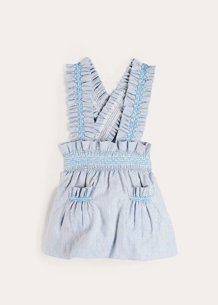 Alexander Stripe Smocked Skirt with Braces in Blue (18mths-6yrs) SKIRTS from Pepa London