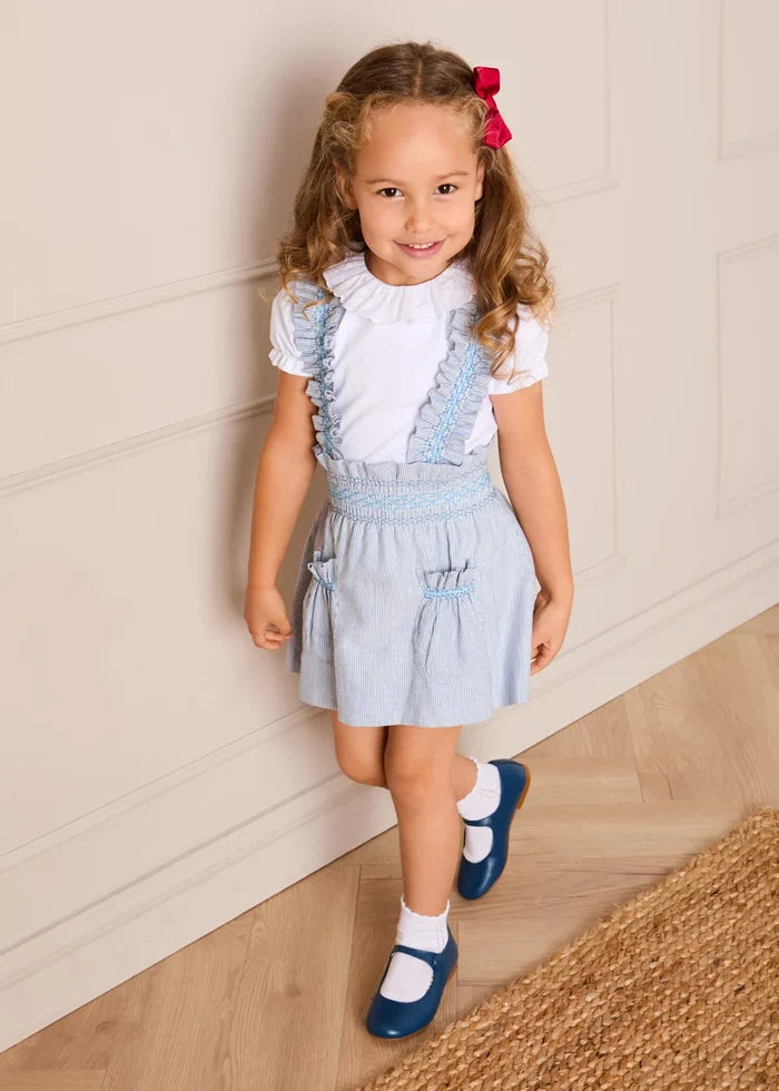 Alexander Stripe Smocked Skirt with Braces in Blue (18mths-6yrs) SKIRTS from Pepa London