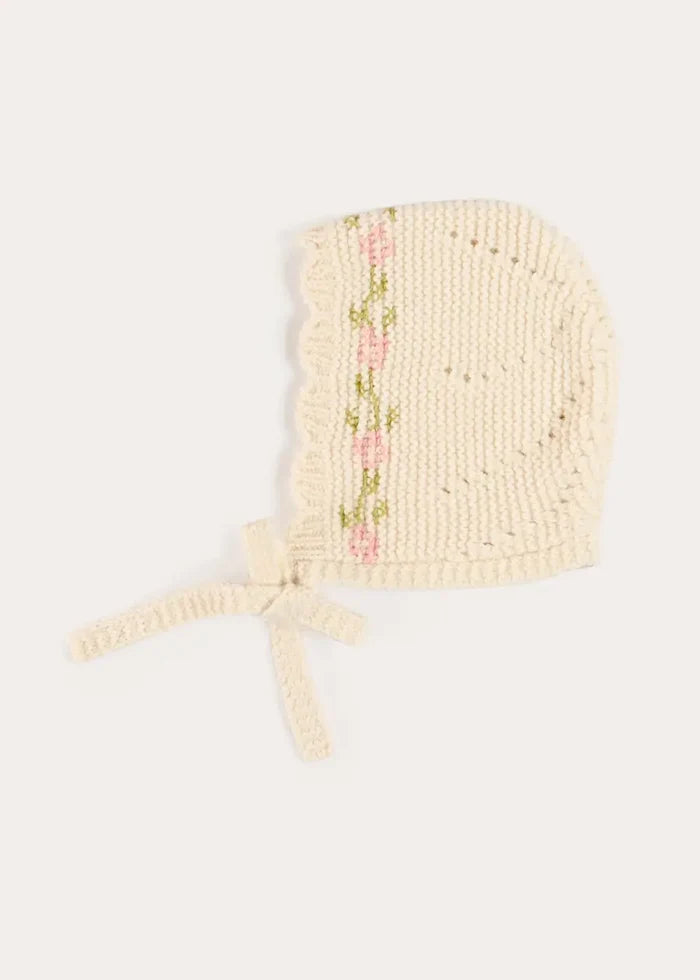 Alpaca Wool Floral Embroidered Bonnet in Cream (S-L) BONNETS from Pepa London