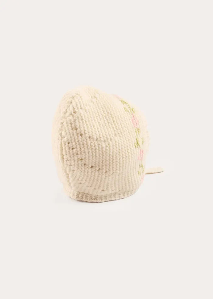 Alpaca Wool Floral Embroidered Bonnet in Cream (S-L) BONNETS from Pepa London