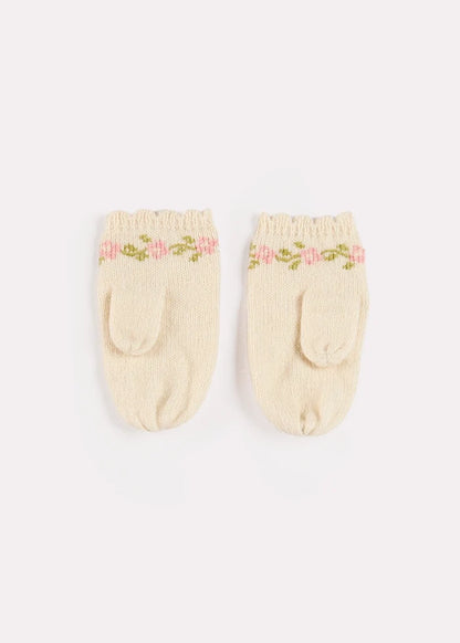 Alpaca Wool Flower Embroidered Mittens in Cream (XS-L) KNITTED ACCESSORIES from Pepa London