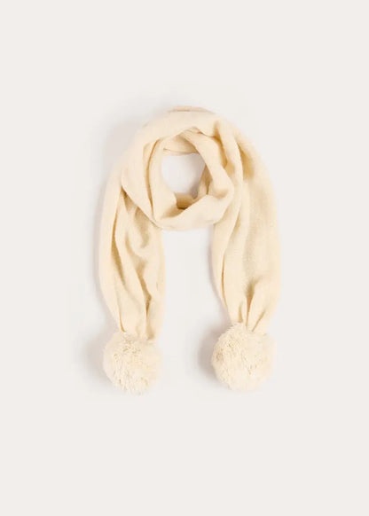 Alpaca Wool Scarf with Pom Pom in Cream KNITTED ACCESSORIES from Pepa London
