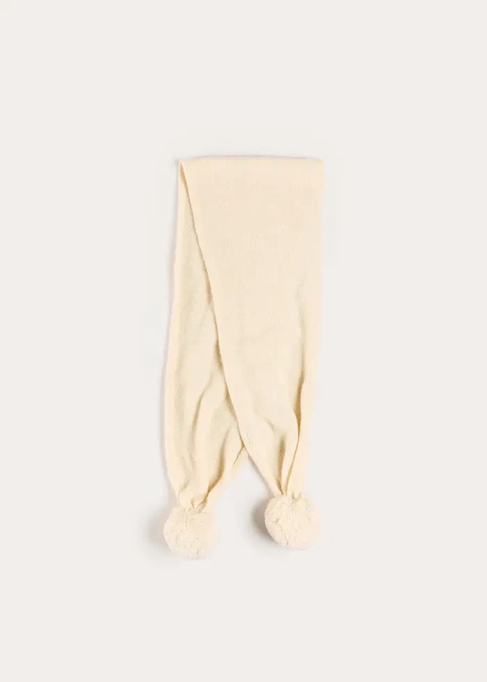 Alpaca Wool Scarf with Pom Pom in Cream KNITTED ACCESSORIES from Pepa London