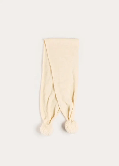 Alpaca Wool Scarf with Pom Pom in Cream KNITTED ACCESSORIES from Pepa London