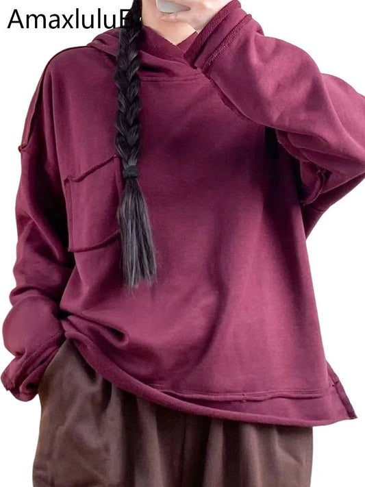 Amax luluE 2025 Fall Fashion Classic Clothes Female Vintage Loose Leisure Hooded Hoodies Women Luxury Elegant Cotton Sweatshirts