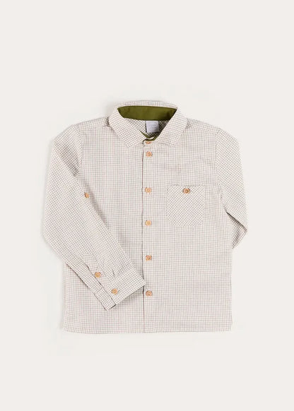Ambrose Check Polo Collar Long Sleeve Shirt in Beige (12mths-10yrs) SHIRTS from Pepa London