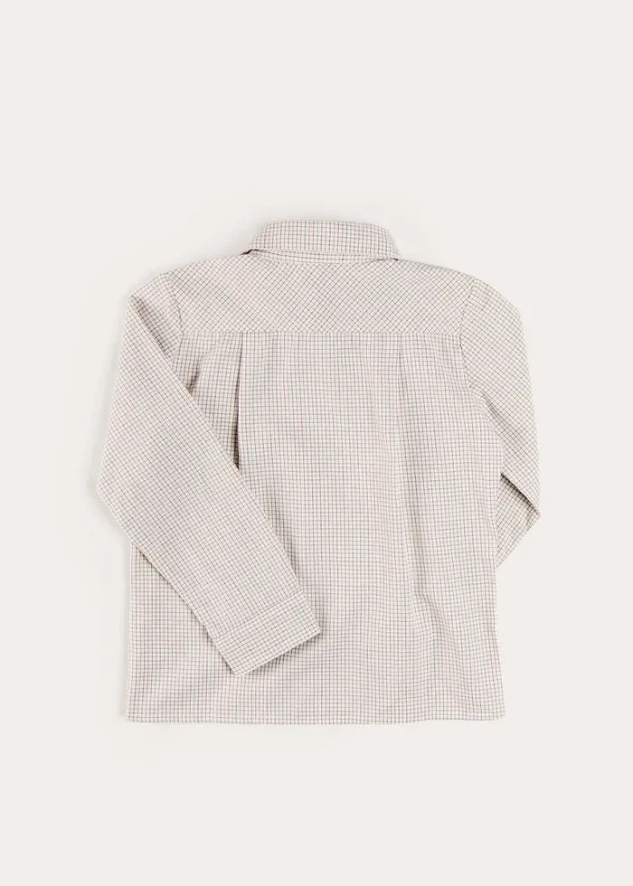 Ambrose Check Polo Collar Long Sleeve Shirt in Beige (12mths-10yrs) SHIRTS from Pepa London