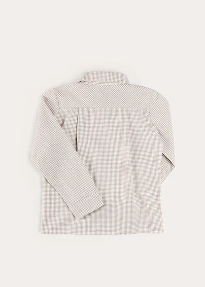 Ambrose Check Polo Collar Long Sleeve Shirt in Beige (12mths-10yrs) SHIRTS from Pepa London