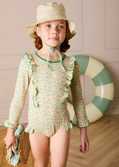 Annie Apple Print Beach Hat in Green (S-L) ACCESSORIES from Pepa London