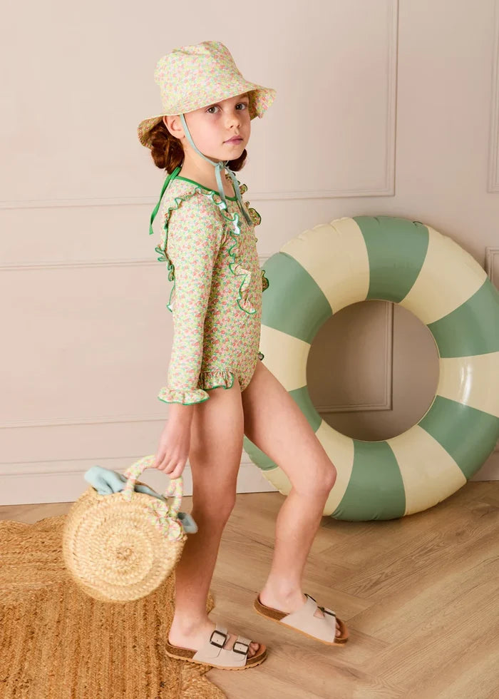 Annie Apple Print Beach Hat in Green (S-L) ACCESSORIES from Pepa London