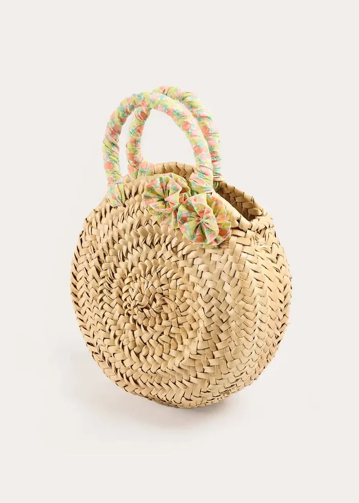 Annie Apple Print Raffia Round Beach Bag in Green ACCESSORIES from Pepa London