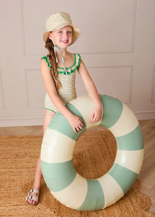 Annie Apple Print Ruffle Detail Swimsuit in Green (12mths- 10yrs) SWIMWEAR from Pepa London