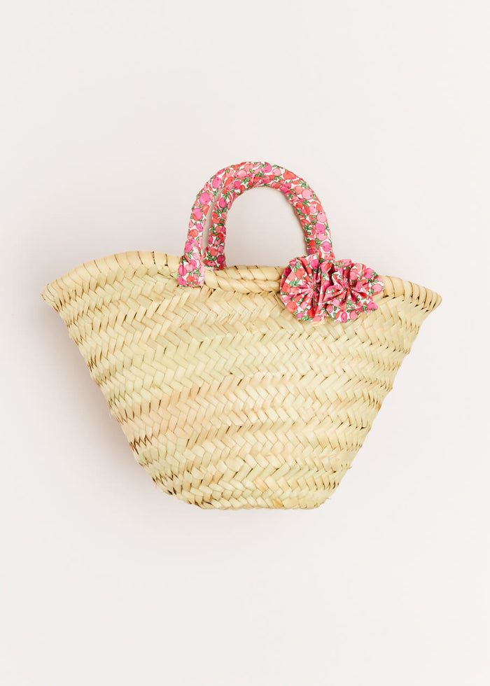 Annie Floral Print Bow Detail Straw Bag in Pink (S-M) ACCESSORIES from Pepa London