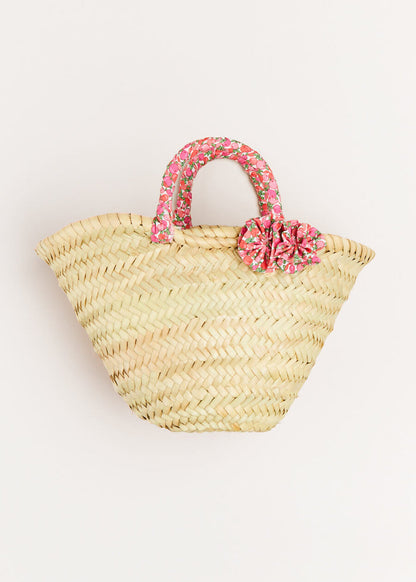 Annie Floral Print Bow Detail Straw Bag in Pink (S-M) ACCESSORIES from Pepa London