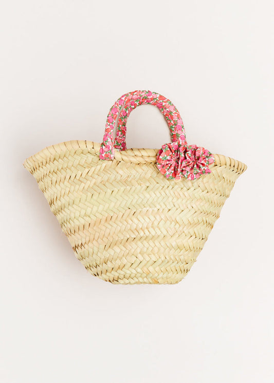 Annie Floral Print Bow Detail Straw Bag in Pink (S-M) ACCESSORIES from Pepa London