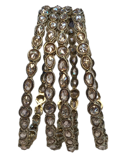 Antique Gold Finish Gold Reverse Stone Bangles (Set of 4) - Mix N Match - NIR832A