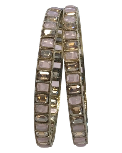 Antique Gold Finish PINK Reverse Stone Bangles (Set of 6) - Mix N Match - SR219R