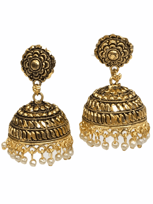 Antique Gold finish Zhumki Style earrings - SHR2005 K0320 - Prachy Creations