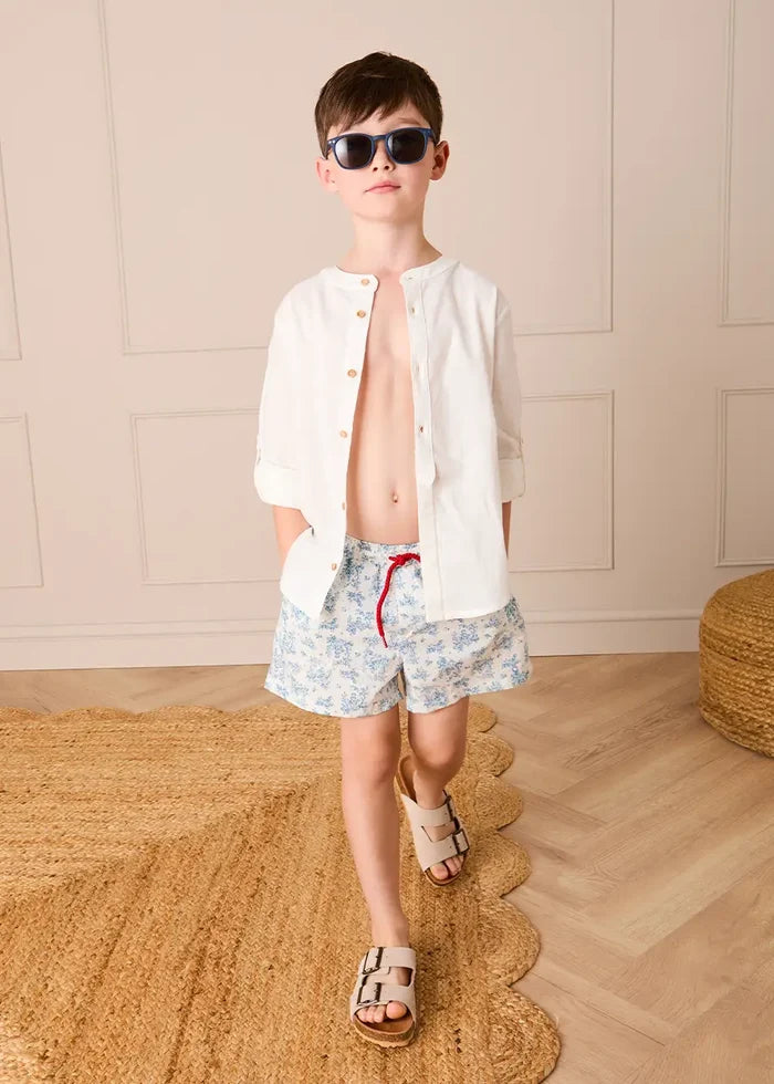 Audrey Toile Drawstring Swim Shorts in Blue (12mths- 10yrs) SWIMWEAR from Pepa London
