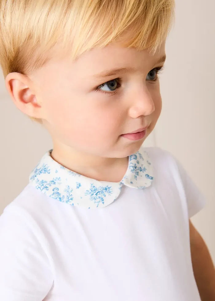 Audrey Toile Peter Pan Collar Bodysuit in Blue (1mth-2yrs) TOPS & BODYSUITS from Pepa London