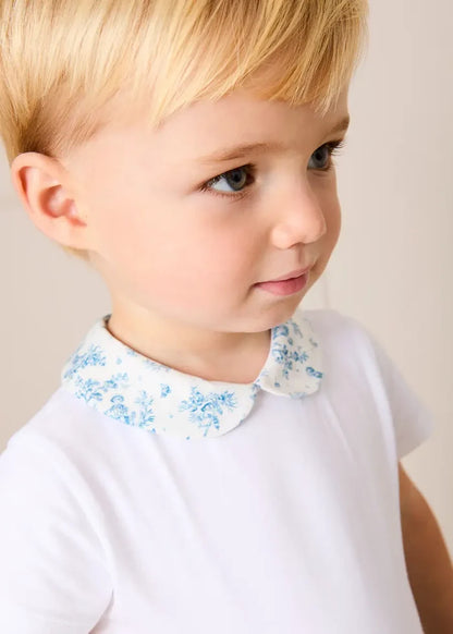Audrey Toile Peter Pan Collar Bodysuit in Blue (1mth-2yrs) TOPS & BODYSUITS from Pepa London