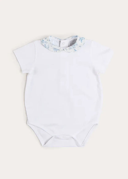 Audrey Toile Peter Pan Collar Bodysuit in Blue (1mth-2yrs) TOPS & BODYSUITS from Pepa London