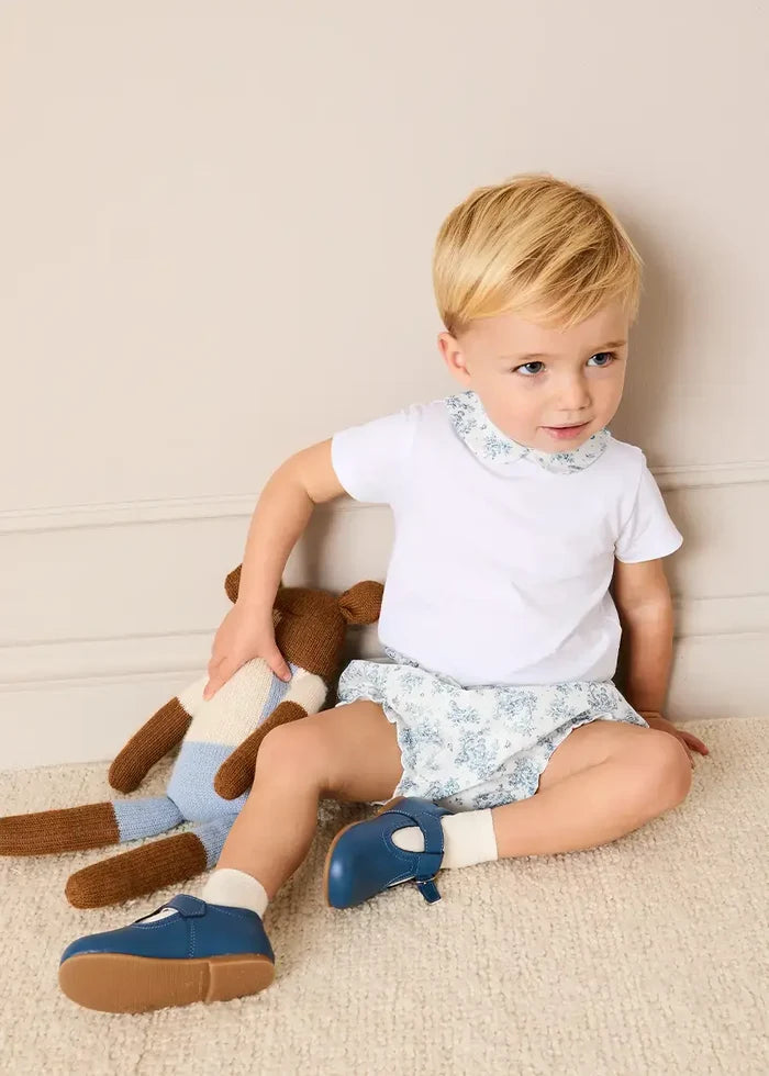 Audrey Toile Peter Pan Collar Bodysuit in Blue (1mth-2yrs) TOPS & BODYSUITS from Pepa London
