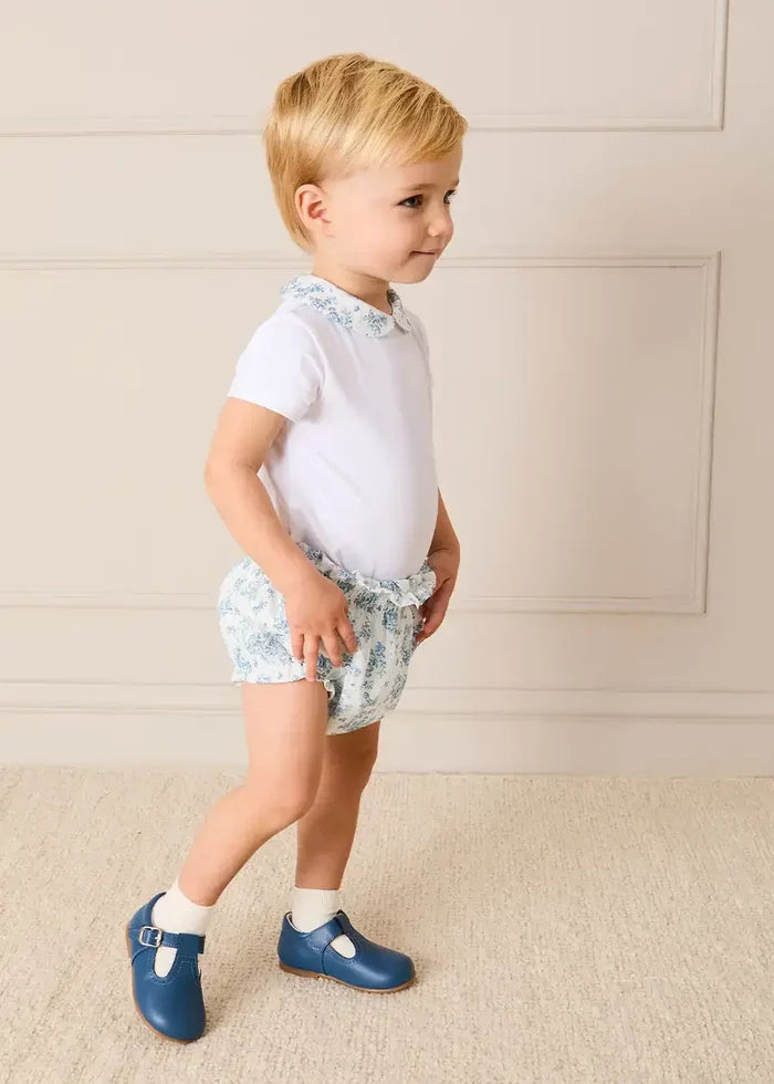 Audrey Toile Peter Pan Collar Bodysuit in Blue (1mth-2yrs) TOPS & BODYSUITS from Pepa London