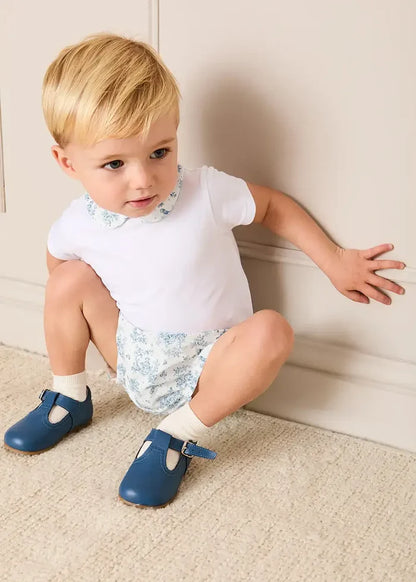 Audrey Toile Peter Pan Collar Bodysuit in Blue (1mth-2yrs) TOPS & BODYSUITS from Pepa London