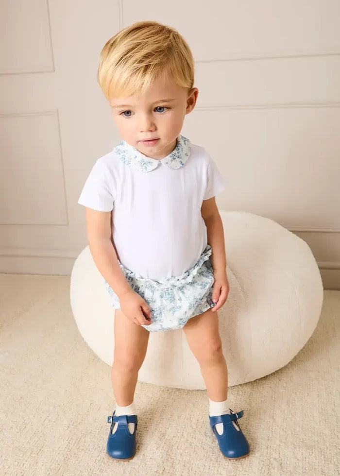 Audrey Toile Peter Pan Collar Bodysuit in Blue (1mth-2yrs) TOPS & BODYSUITS from Pepa London