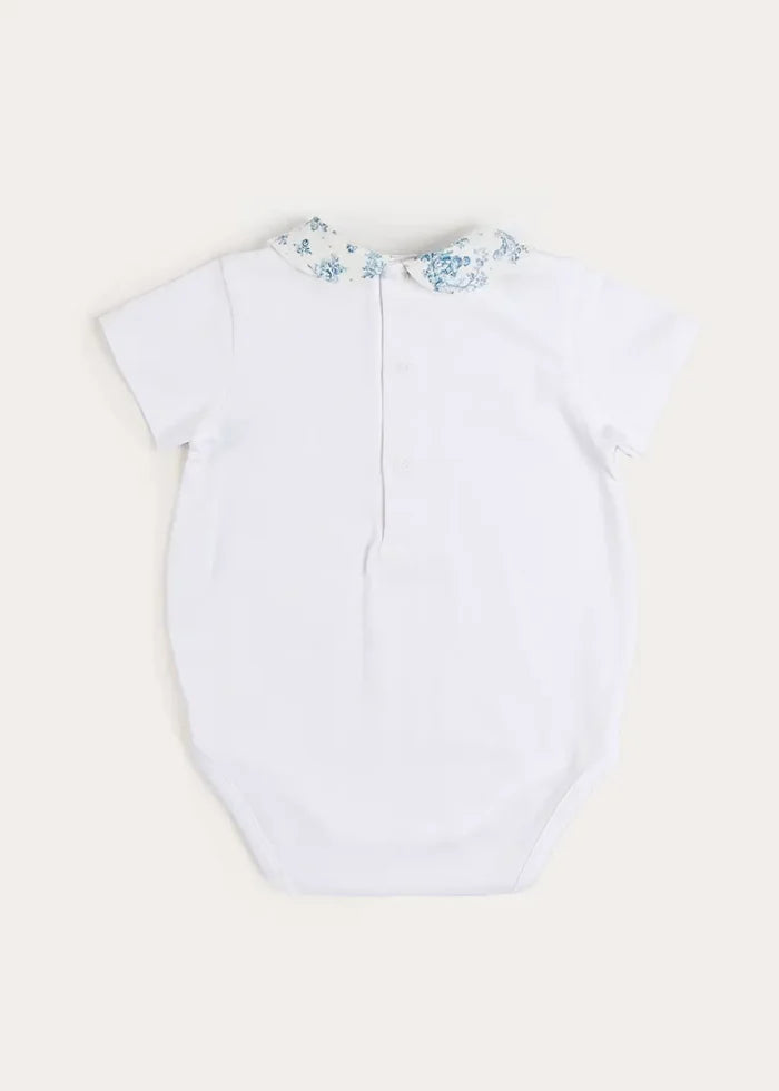 Audrey Toile Peter Pan Collar Bodysuit in Blue (1mth-2yrs) TOPS & BODYSUITS from Pepa London