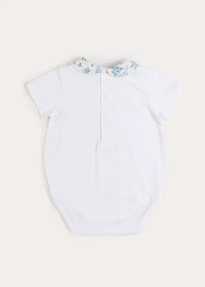 Audrey Toile Peter Pan Collar Bodysuit in Blue (1mth-2yrs) TOPS & BODYSUITS from Pepa London